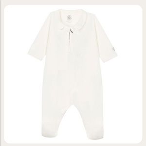 Petit Bateau white cotton velour premie newborn baby pajama